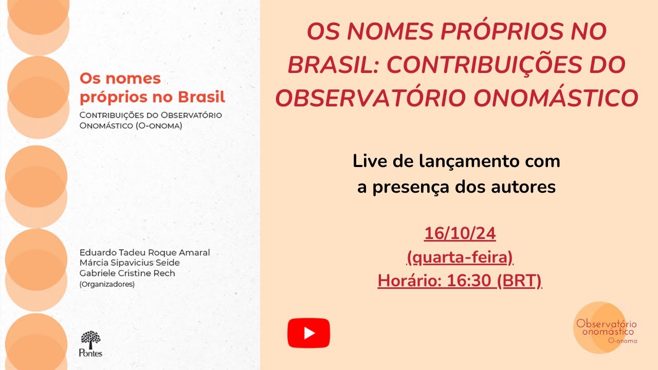 Live de lançamento do livro do Observatório Onomástico