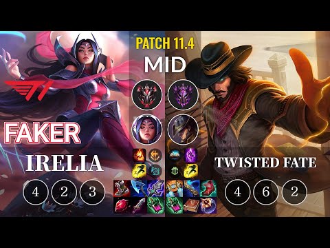 T1 Faker Irelia vs Twisted Fate Mid - KR Patch 11.4