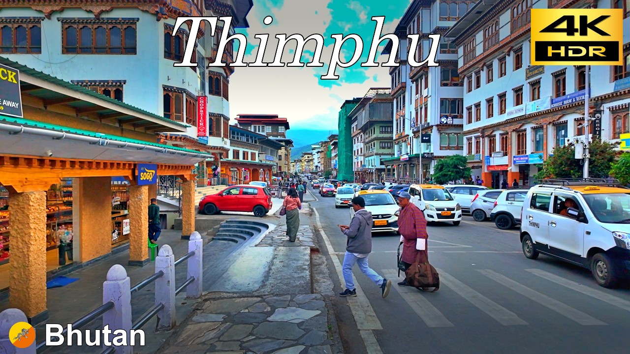 Thimphu Walking Tour | Early evening walk in the center of the capital Thimphu | Bhutan🇧🇹 | 4K HDR