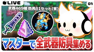 【Terraria/1日目】マスターモードで全武器＆防具を集める！数えたらとんでもない量あった