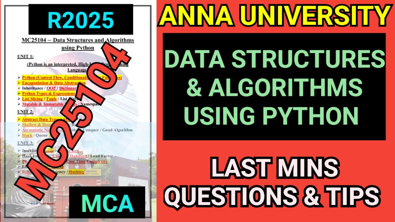 Data Structures & Algorithms Using Python MCA Regulation 2025 Last Mins Questions| MC25104 | MCA |PG