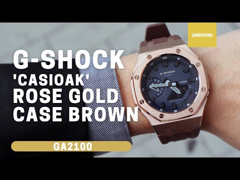 CasiOak GA2100 Rose Gold Metal Bezel Fluorine Brown Rubber Watch Strap Length for Casio G-Shock GA-2100/2110