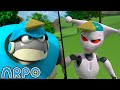 Arpo The Robot Nannybot Vs Arpo Battle Of The Bots Funny Cartoons For Kids Arpo And Daniel