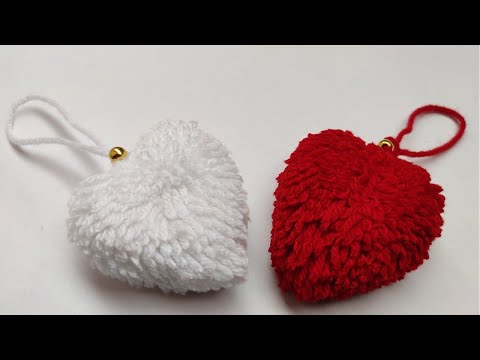 Super Easy Pom Pom Heart Making with Finger | How to Make Yarn Heart |
