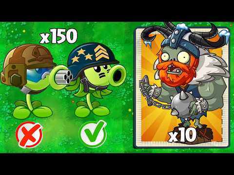 PvZ 2 Gameplay - 150 Plants Vs 10 Zombies - All Plants Vs Shieldcrusher Viking Zombie level 15