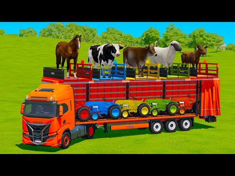 TRANSPORTING BULLS, COWS, HORSE, SHEEPS & GOATS WITH IVECO TRUCK - Farming Simulator 22