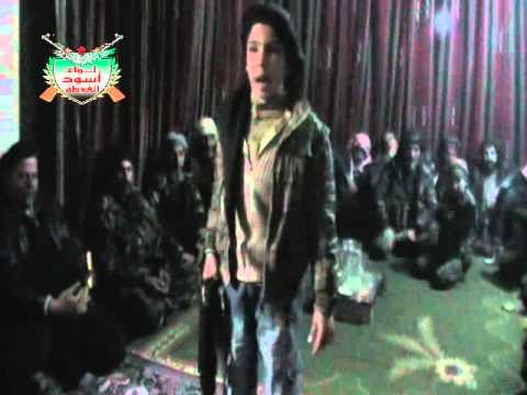 خطبة لأحد الأطفال خلال حفل زفاف أحد عناصر لواء أسود الغوطة في ريف دمشق