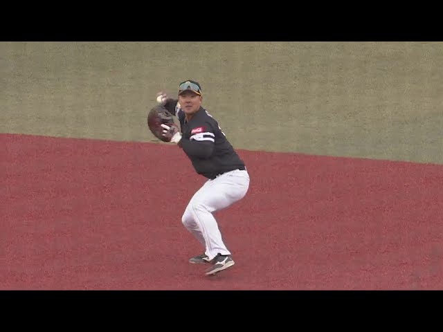 【2回裏】ホークス・石塚綜一郎 一二塁間の打球をダイビングキャッチ!! 2025年3月8日 千葉ロッテマリーンズ 対 福岡ソフトバンクホークス