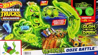 Defeat The Beast Aim Launch & Knock It Down, Glow in The Dark Hot Wheels Monster Trucks Playset