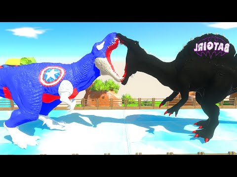 SPINIOSAUR BATGIRL vs T-REX CAPTAIN AMERICA DEATH RUN - Animal Revolt Battle Simulator ARBS