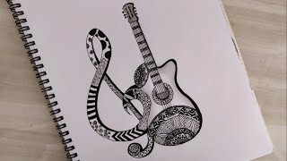 How to draw Mandala art of Guitar and music note  