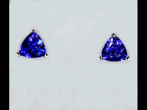 Trilliant Tanzanite Earrings 1.51 Carats in 14 Karat Gold