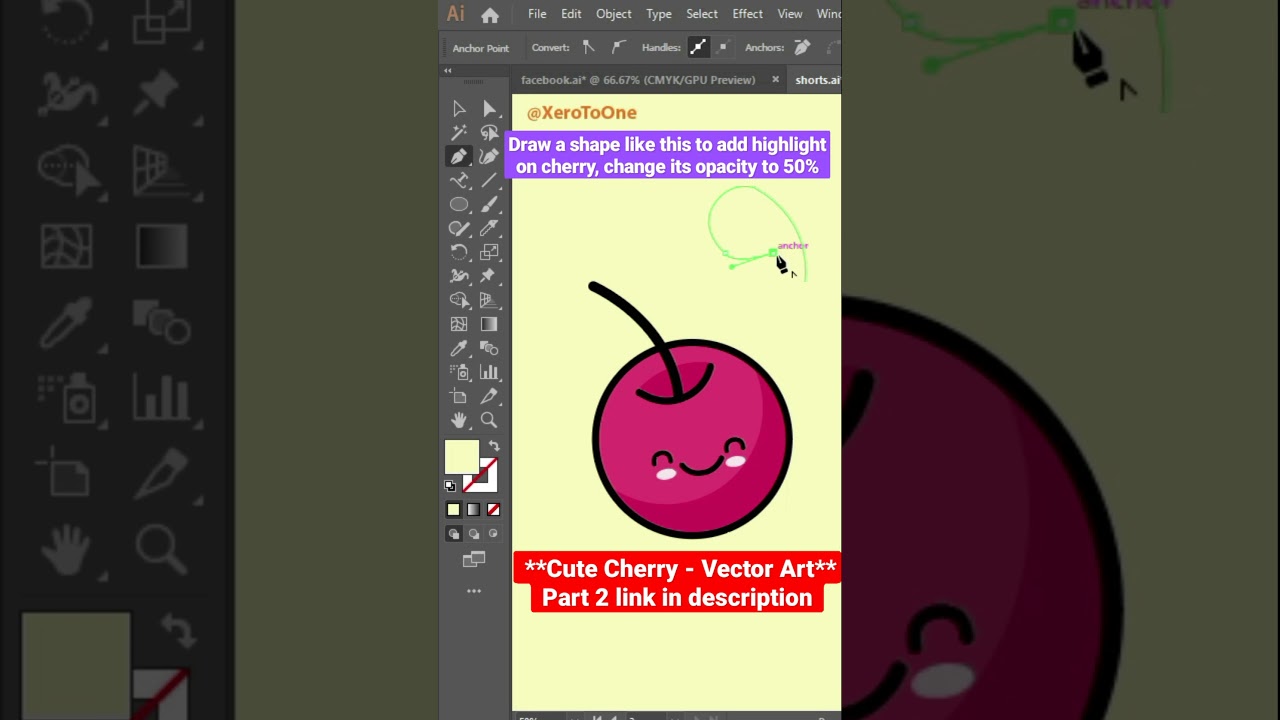 Cute Flat Cherry Vector Art in Illustrator Part 1 | Adobe Illustrator Quick Tutorials 2021 #Shorts