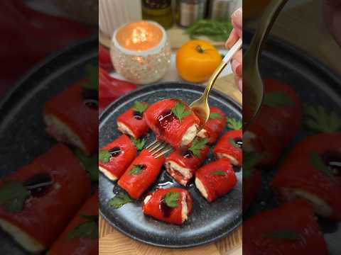 Roasted Pepper Rolls with Feta You NEED to Try! 🌶️🧀 #appetizer #easyrecipe #shorts