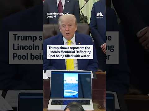 Trump shows reporters the Lincoln Memorial Reflecting Pool being filled with water