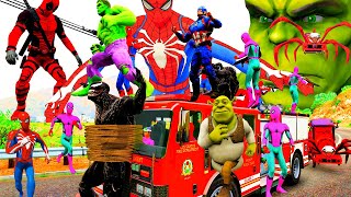 Sherk Cùng Siêu Nhân Người Nhện Chạy Xe Ô Tô Cứu hỏa, Team Avengers Family VS Red Hulk || tmphuong