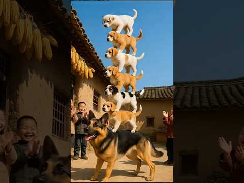 7 dogs are stacked layer by layer. The dog at the bottom is really amazing
