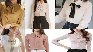 tie neck blouse for girls//Bow tie neck blouse designs for office wear