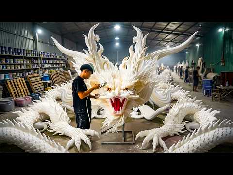 Sculpting a Giant White Dragon