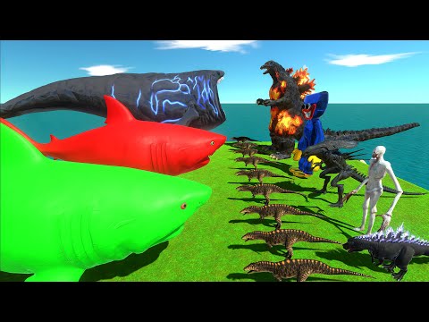 Aquatics Battle - Team The Bloop + Megalodon VS Team Burning Godzilla + Huggy Wuggy + Alien Queen