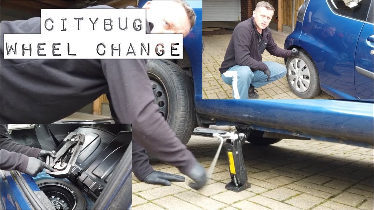 Watch video CityBug Wheel Change, Using the Tools In The Boot, Punctured Tyre Aygo, C1, 107 Now CityBug Wheel Change, Using the Tools In The Boot, Punctured Tyre Aygo, C1, 107