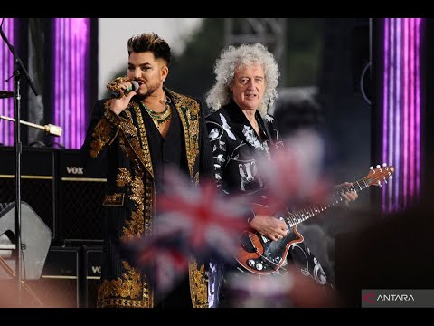 QUEEN + ADAM LAMBERT open Queen's Platinum Jubilee Concert outside Buckingham Palace in London, 2022