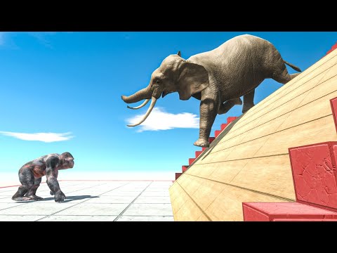 Mammals Neighbors 3.0 Go Down the Ramp and Attack Goro the Giant - Animal Revolt Battle Simulator