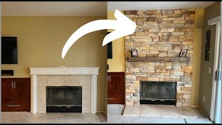 DIY Fireplace Transformation (Wood Beam Mantel, Veneer Stone)