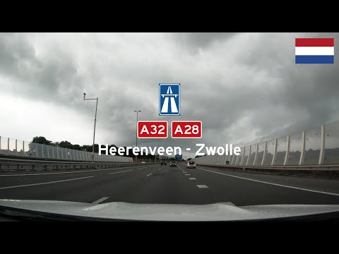 Driving in the Netherlands: A32 and A28 From Heerenveen to Zwolle in Heavy Rain