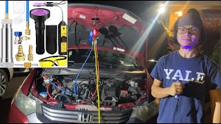 How To Find A/C Leaks Using UV Dye LED Blacklight Flashlight & Filtering Glasses Kit & Refrigerant