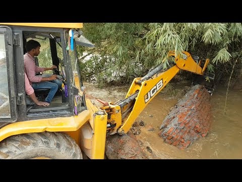 JCB Breaking Bridge Wall and Cleaning River - JCB Working For New Bridge Construction - Dozer Video