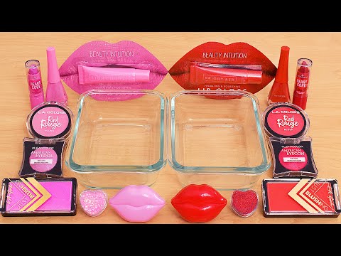 Pink vs Red - Mixing Makeup Eyeshadow Into Slime ASMR