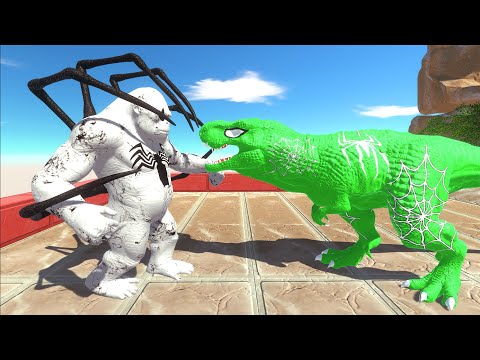 ANTI VENOM GORO vs GREEN SPIDERMAN T-REX STAIRS DEATH FALL - Animal Revolt Battle Simulator