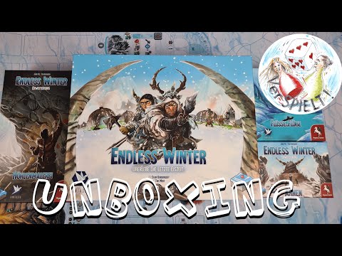 Unboxing Endless Winter, Flüsse und Flöße, Ahnen, Höhlenmalerei Unboxing, Frosted Games, Fantasia