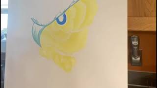 Owl Blossom in yellow, the art of life guided painting. Acrylic paint on canvas 30x36