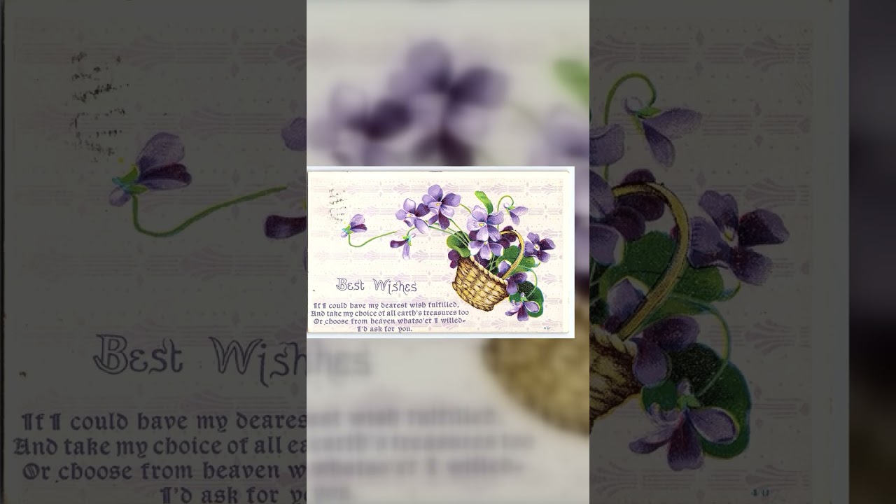 Best Wishes Linen Postcard, Basket of Violets, 1910s Postmark Video