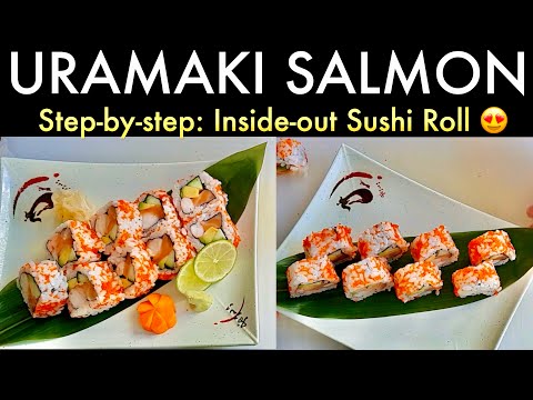 Tobiko inside out Salmon Sushi Roll Recipe II Uramaki Sushi by SMS
