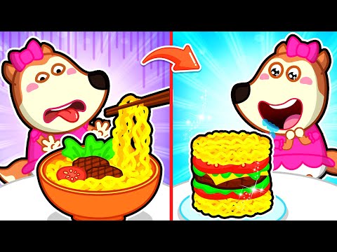 Familia Wolfoo Español | FIDEOS TRADICIONALES VS HAMBURGUESA DE FIDEOS DELICIOSA - Dibujos Animados