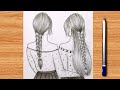 Best friends❤Pencil Sketch Tutorial|How to draw two friends Hugging each other|Easy Bff drawing