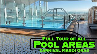 Full Tour of All Carnival Mardi Gras’ Pools & Waterslides | Cruise Ship Exclusive Swimming Areas
