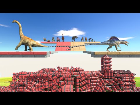 Carnivore Dinosaurs vs Herbivores on Tug of War with Dynamite - Animal Revolt Battle Simulator