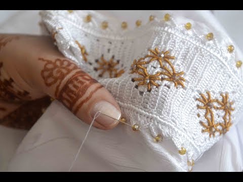شرح طريقة تثبيت الضرس في حاشية نصف طوق بالكروشي / قفطان بالكروشي