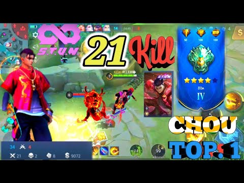 21 KILL S.T.U.N Chou MVP Gameplay - Top Global Chou Karoshiqt_ - Mobile Legends