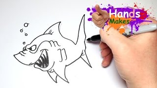 Easy How To Draw A Scary Cartoon Great White Shark For Kids