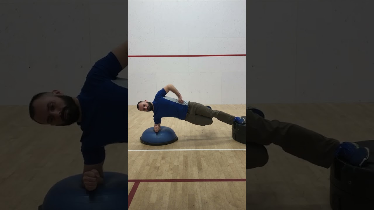 16. Feet Elevated BOSU Bottom Knee Bent Side Plank (Front View)