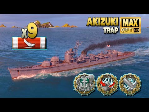 Destroyer Akizuki: 9 ships destroyed on map Trap - World of Warships