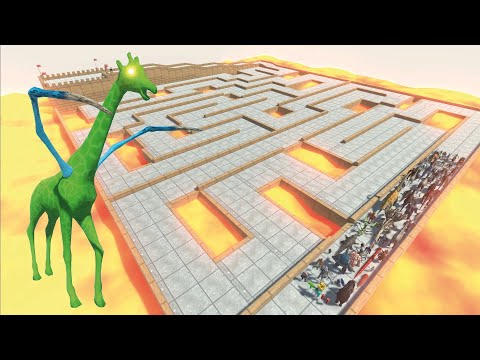 ESCAPE FROM ALIEN GIRAFFE - LAVA MAZE COURSE  - LAST SURVIVOR - Animal Revolt Battle Simulator