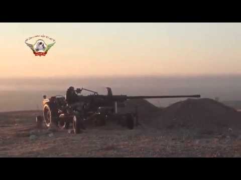 استهداف  قوات النظام بمدفع عيار 57 من قبل لواء التوحيد في قرية المفكر في ريف حماة الشرقي