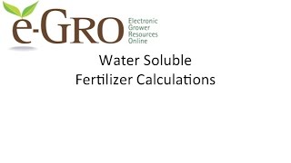 Water Soluble Fertilizer Calculations