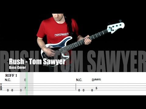Rush Tom Sawyer - bass playthrough with visual tabs